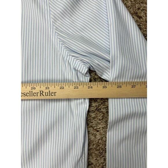 Bloomingdales Mens Button Up Shirt Blue Striped Spread Collar Stretch XL New - Picture 4 of 8